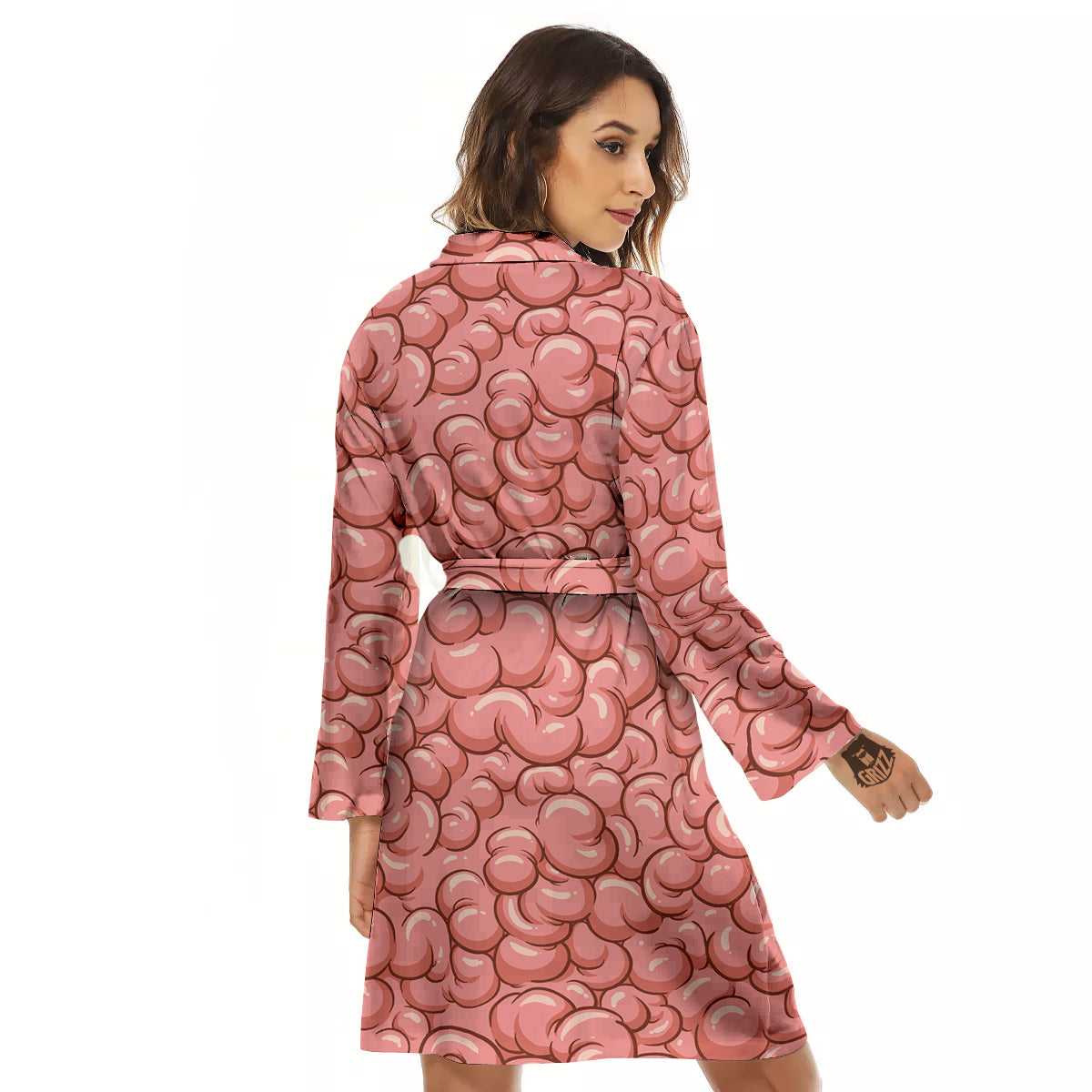Cartoon Pink Brain Print Pattern Women's Robe-grizzshop