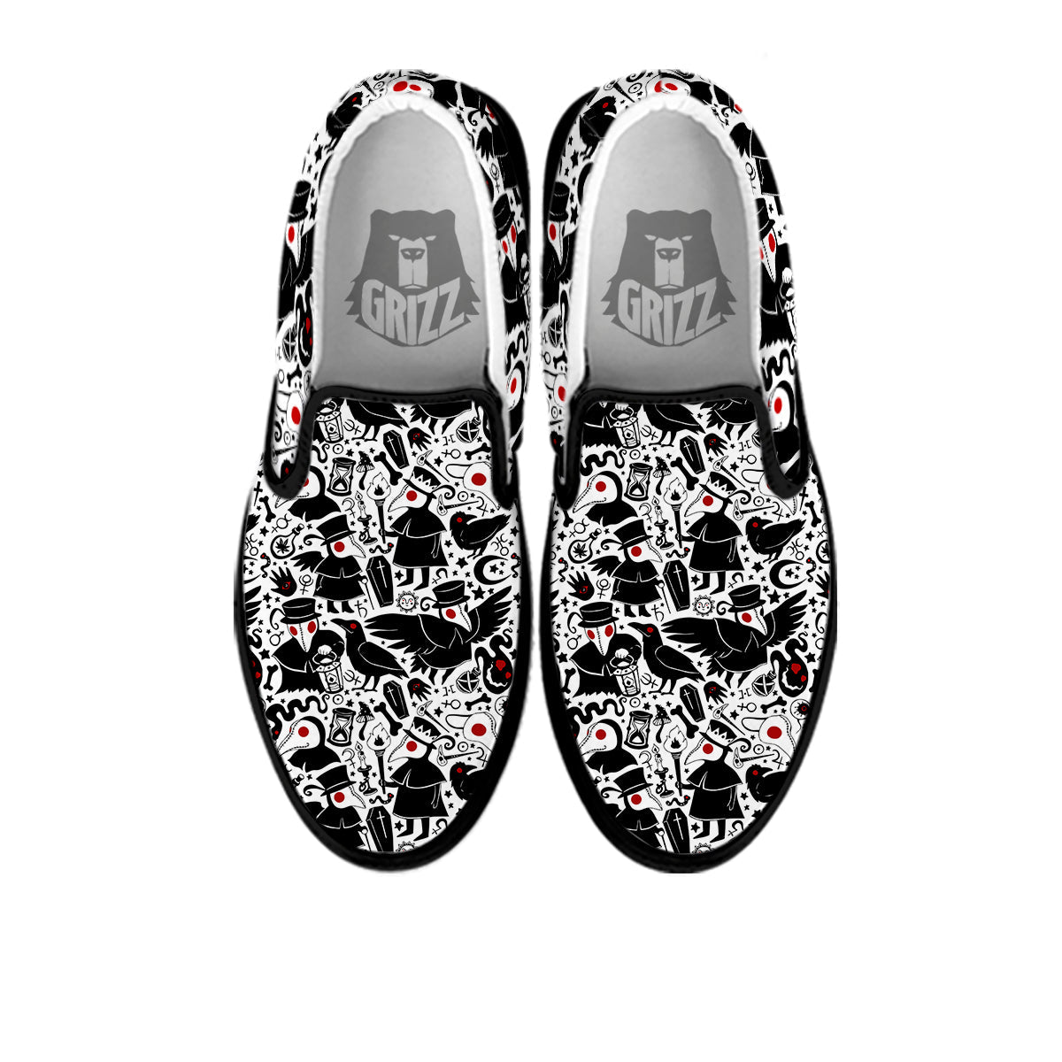 Cartoon Plague Doctors And Crows Red Eyes Print Pattern Black Slip On Shoes-grizzshop
