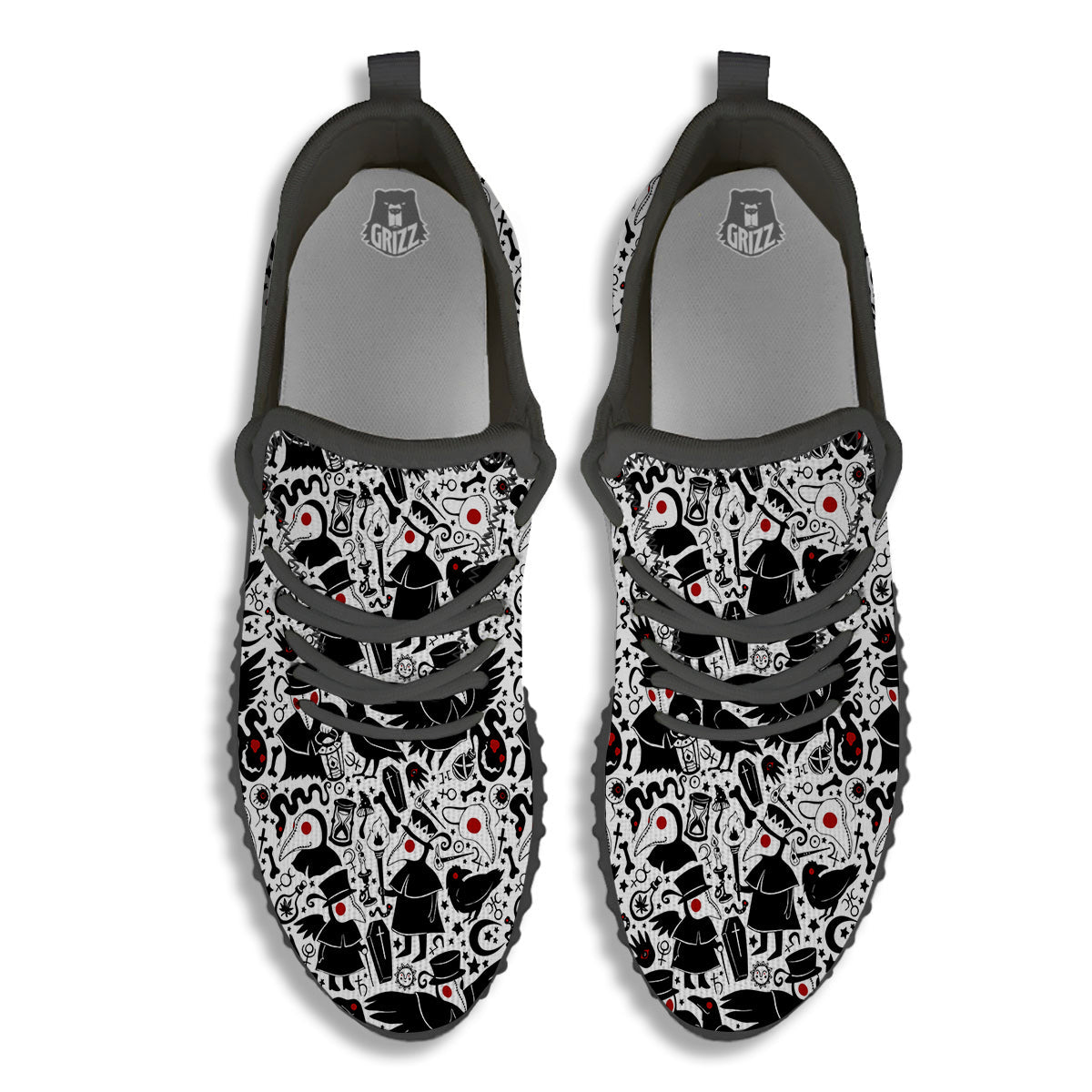 Cartoon Plague Doctors And Crows Red Eyes Print Pattern Black Walking Shoes-grizzshop