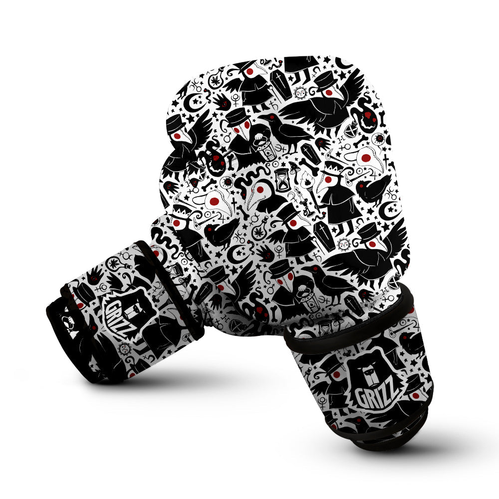 Cartoon Plague Doctors And Crows Red Eyes Print Pattern Boxing Gloves-grizzshop