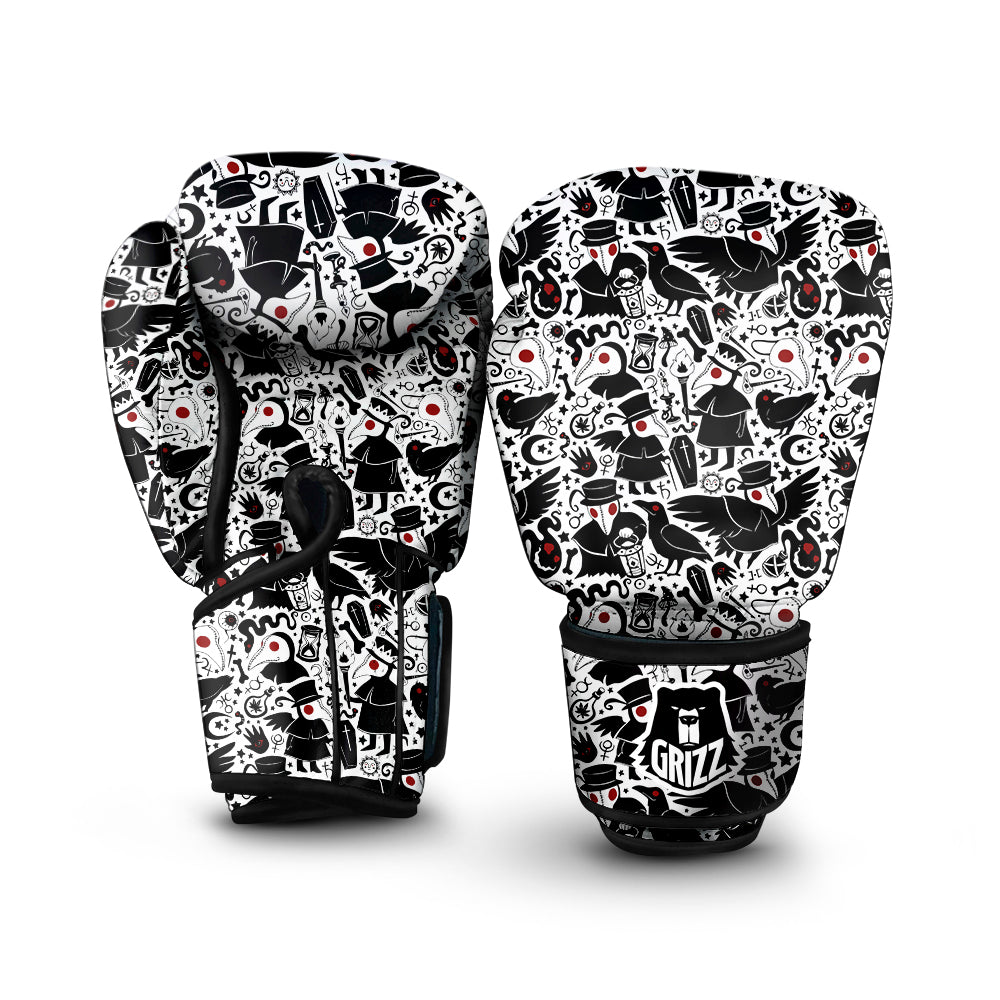 Cartoon Plague Doctors And Crows Red Eyes Print Pattern Boxing Gloves-grizzshop