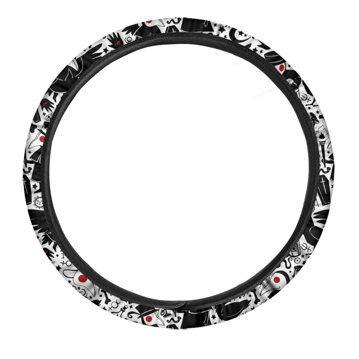 Cartoon Plague Doctors And Crows Red Eyes Print Pattern Car Steering Wheel Cover-grizzshop