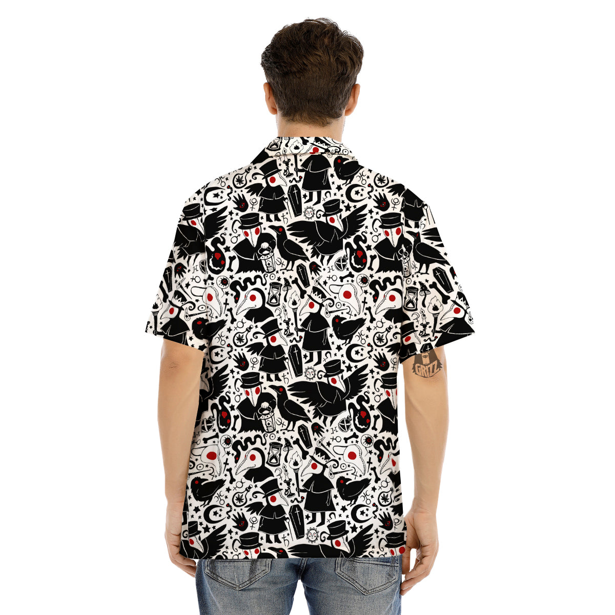 Cartoon Plague Doctors And Crows Red Eyes Print Pattern Men's Hawaiian Shirt-grizzshop