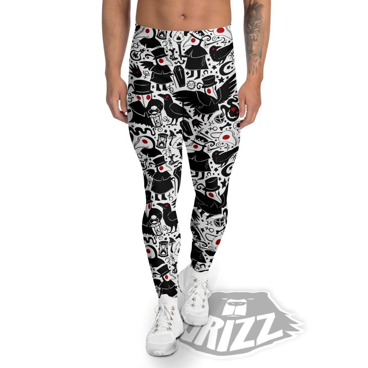 Cartoon Plague Doctors And Crows Red Eyes Print Pattern Men's Leggings-grizzshop