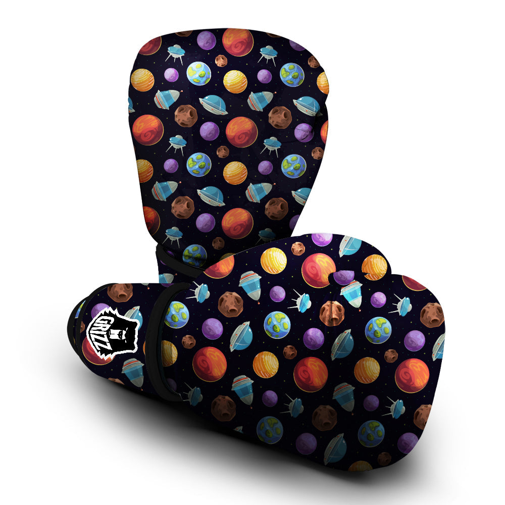 Cartoon Planets Colorful UFO Print Pattern Boxing Gloves-grizzshop