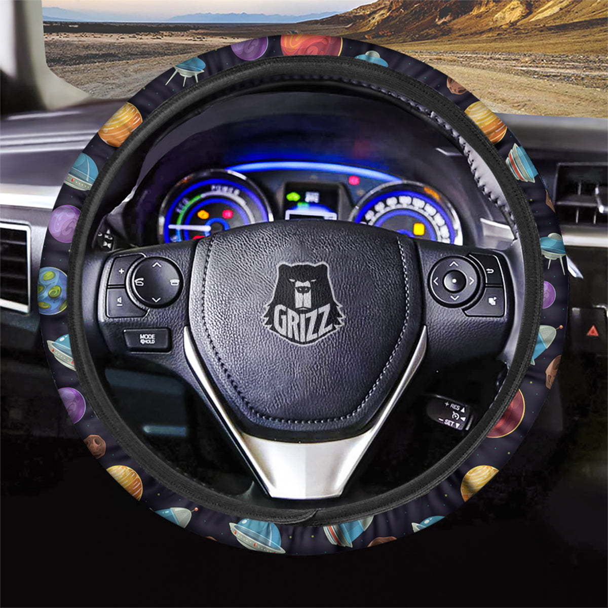 Cartoon Planets Colorful UFO Print Pattern Car Steering Wheel Cover-grizzshop