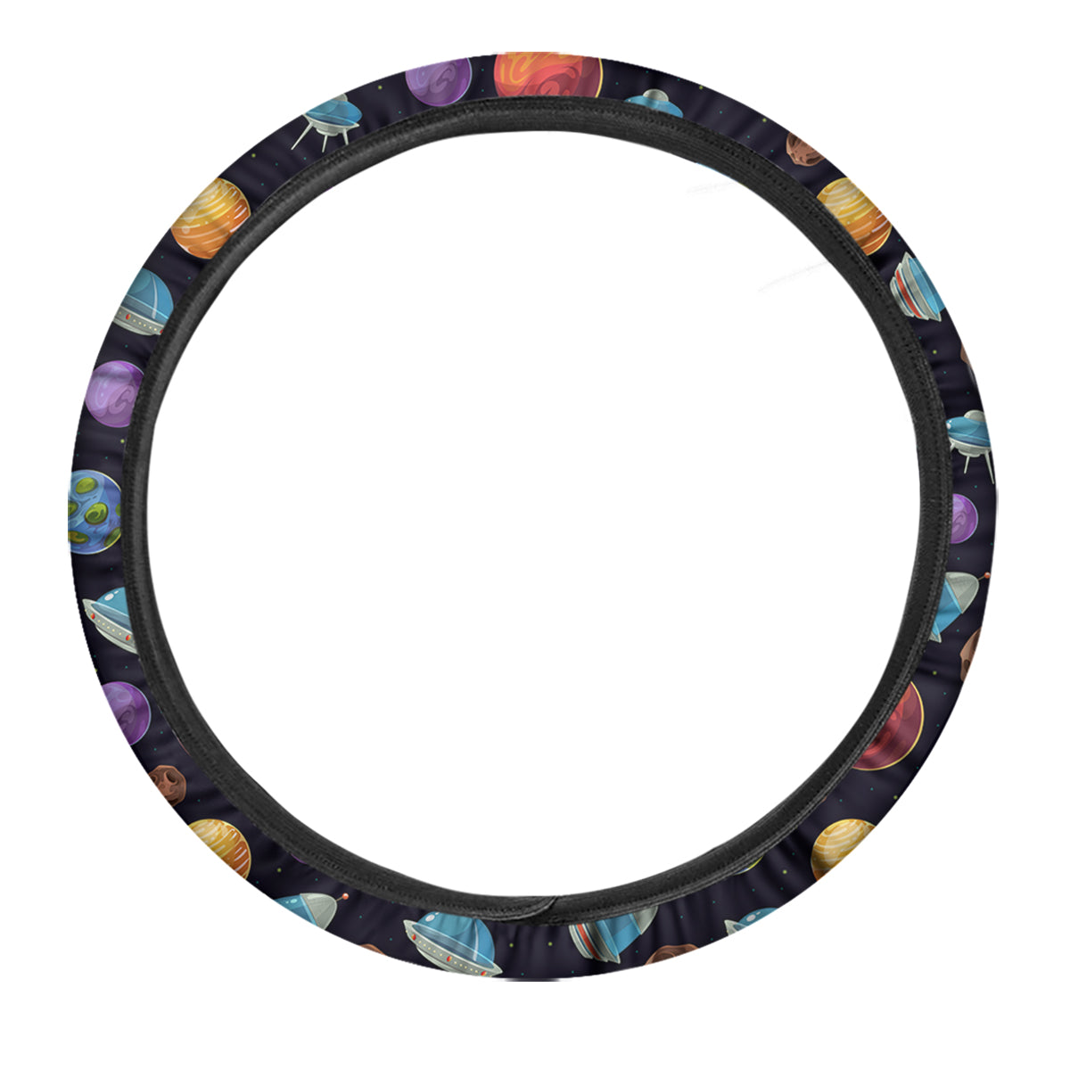 Cartoon Planets Colorful UFO Print Pattern Car Steering Wheel Cover-grizzshop