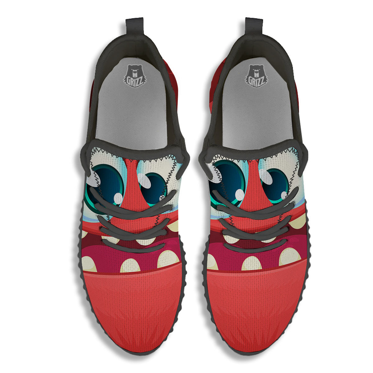 Cartoon Red Monster Face Cute Print Black Walking Shoes-grizzshop