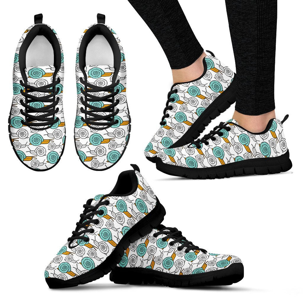Cartoon Snail Pattern Print Black Sneaker Shoes For Men Women-grizzshop