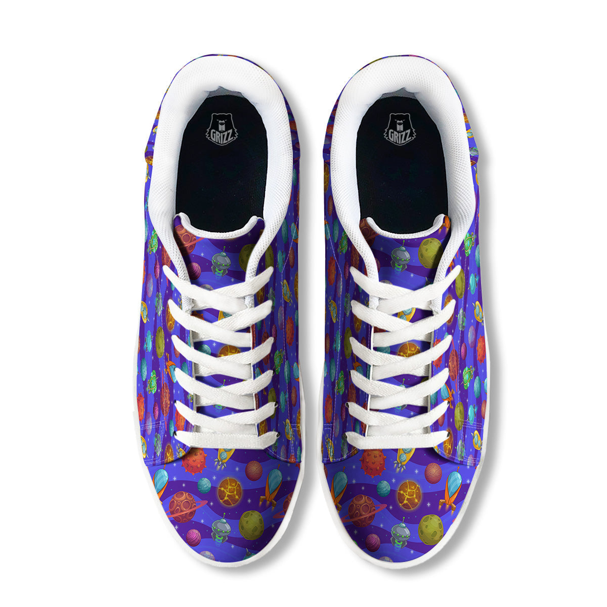 Cartoon Space Ships And Planets Print Pattern White Low Top Sneakers-grizzshop