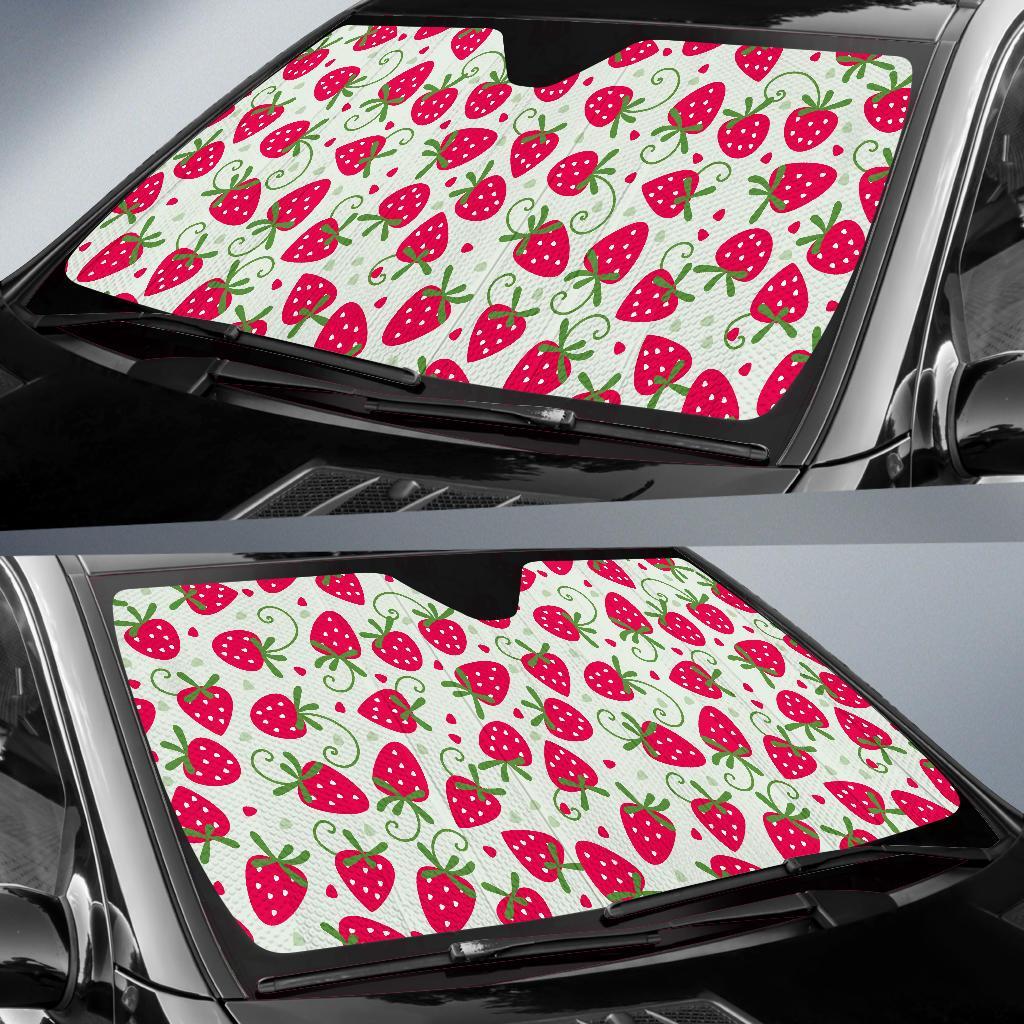 Cartoon Strawberry Pattern Print Car Sun Shade-grizzshop