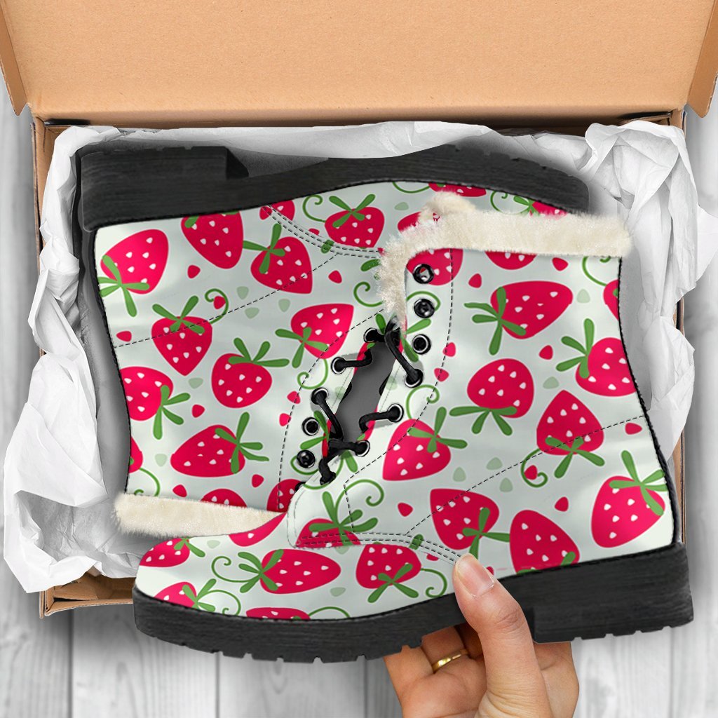 Cartoon Strawberry Pattern Print Comfy Winter Boots-grizzshop