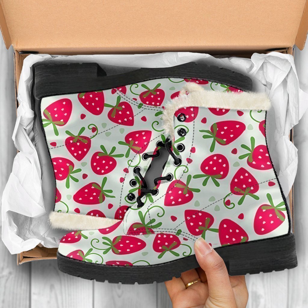 Cartoon Strawberry Pattern Print Comfy Winter Boots-grizzshop