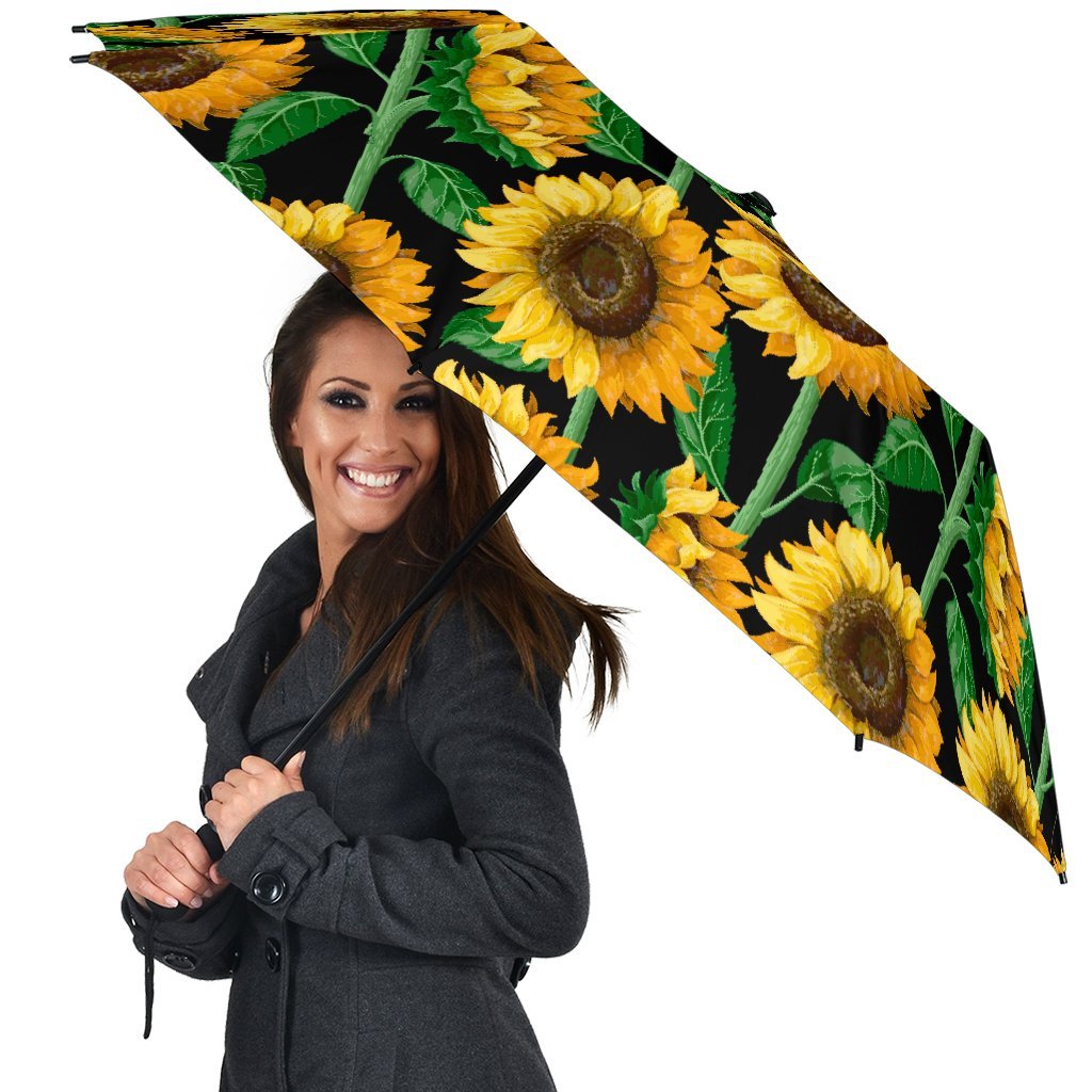 Cartoon Sunflower Pattern Print Automatic Foldable Umbrella-grizzshop
