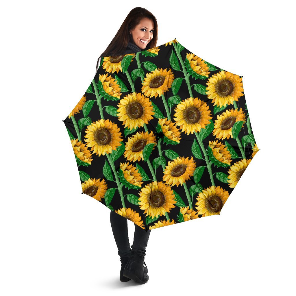 Cartoon Sunflower Pattern Print Automatic Foldable Umbrella-grizzshop