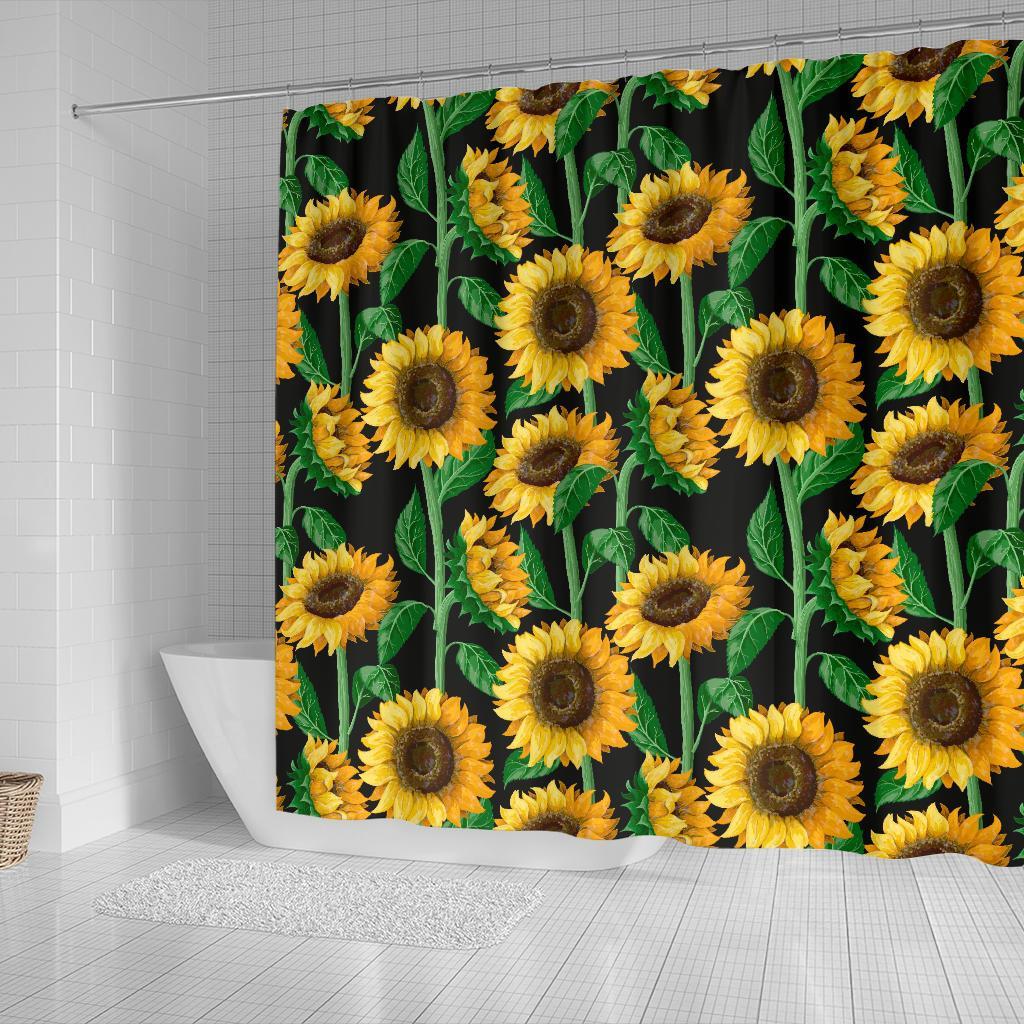 Cartoon Sunflower Pattern Print Bathroom Shower Curtain-grizzshop