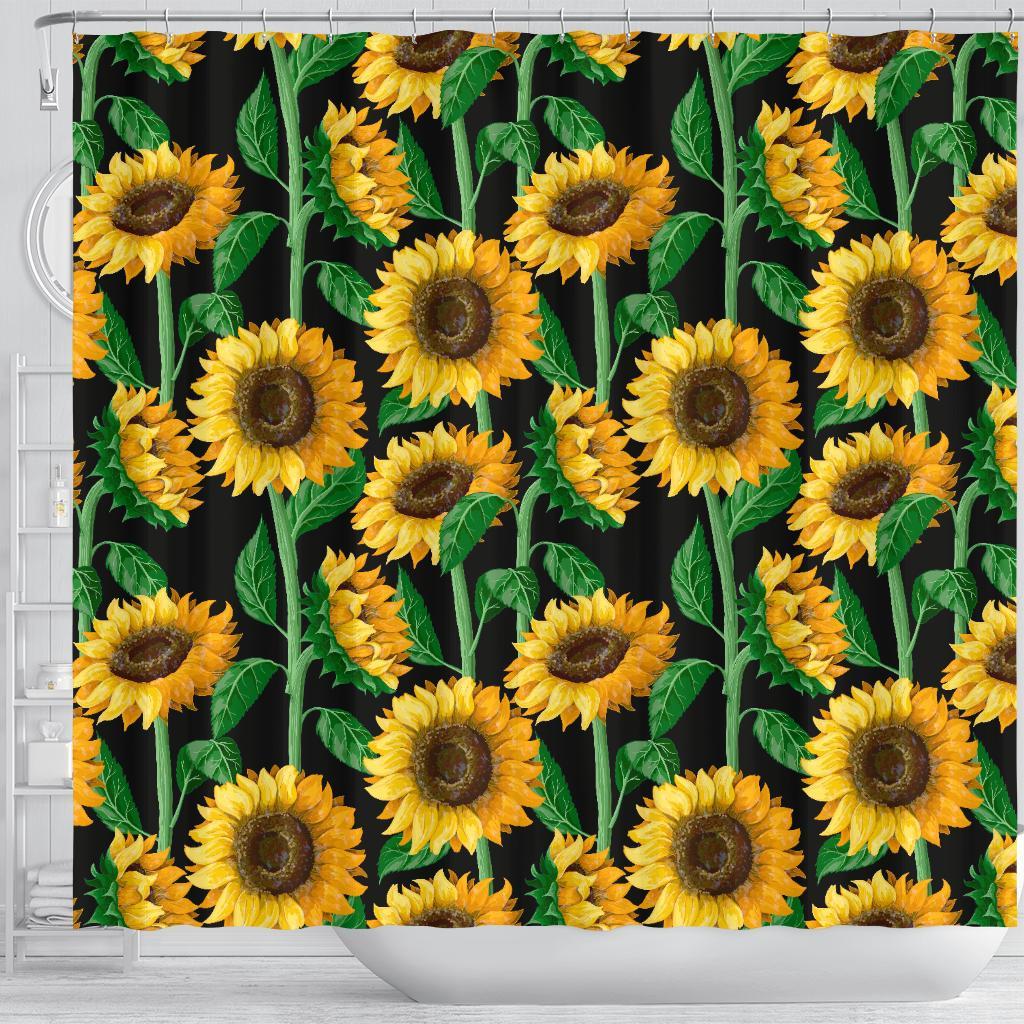 Cartoon Sunflower Pattern Print Bathroom Shower Curtain-grizzshop
