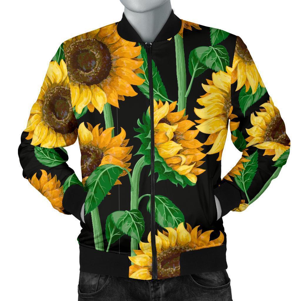 Cartoon Sunflower Pattern Print Men's Bomber Jacket-grizzshop