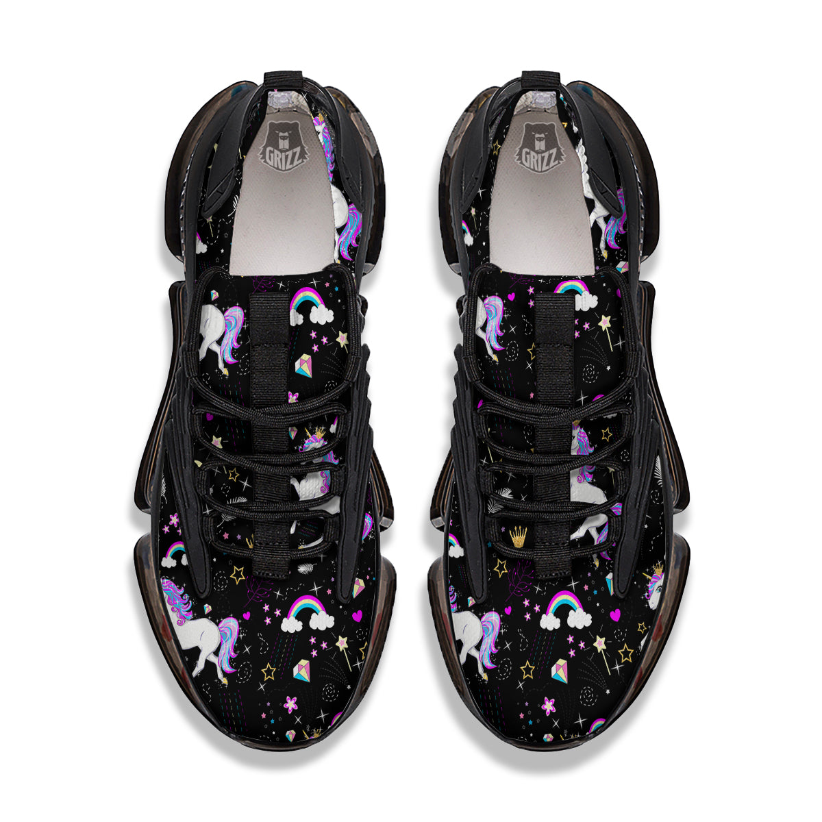 Cartoon Unicorn Dream Print Pattern Black Gym Shoes-grizzshop