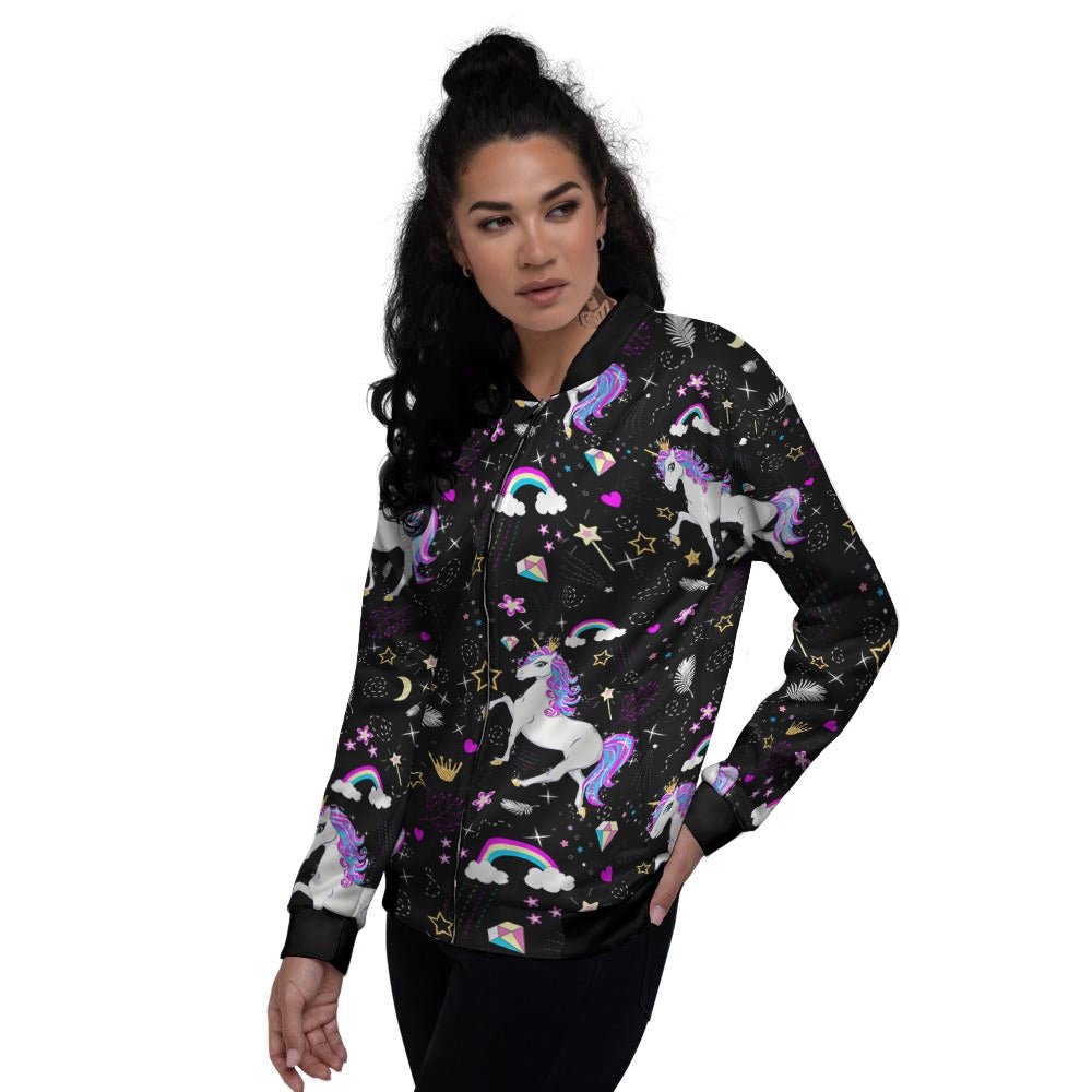 Cartoon Unicorn Dream Print Pattern Women's Bomber Jacket-grizzshop