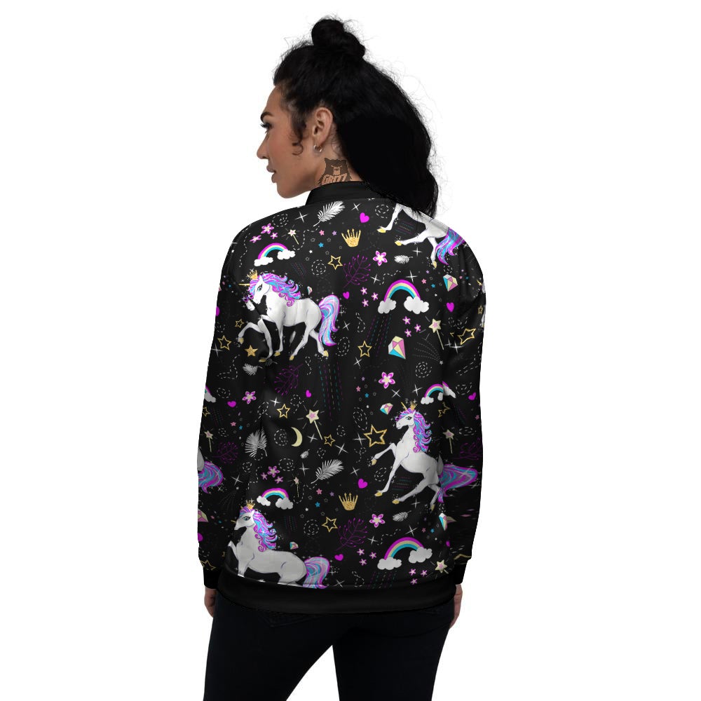Cartoon Unicorn Dream Print Pattern Women's Bomber Jacket-grizzshop
