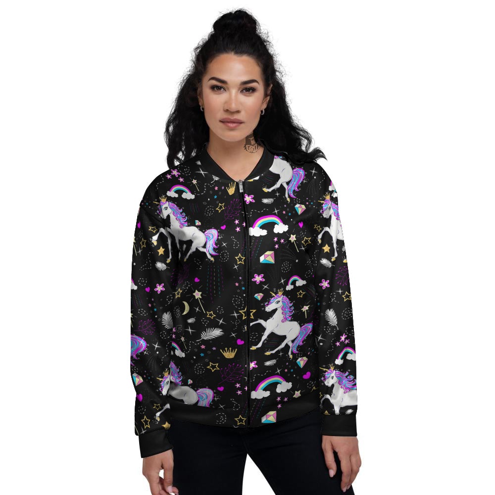 Cartoon Unicorn Dream Print Pattern Women's Bomber Jacket-grizzshop