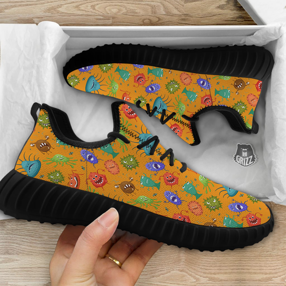 Cartoon Virus Print Pattern Black Walking Shoes-grizzshop