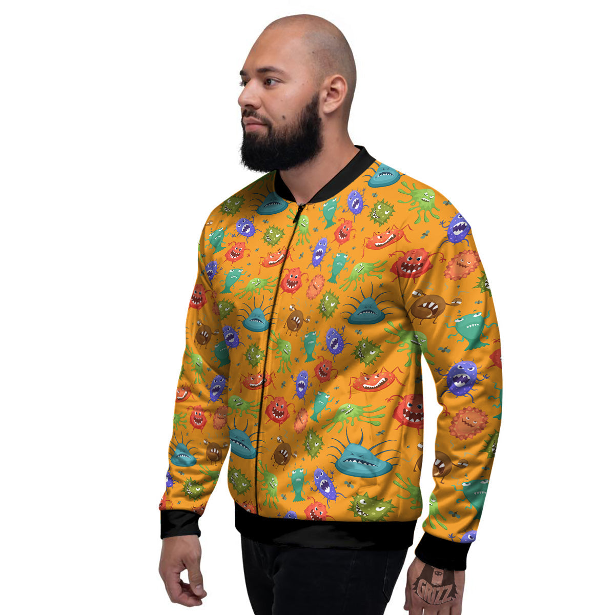 Cartoon Virus Print Pattern Men's Bomber Jacket-grizzshop
