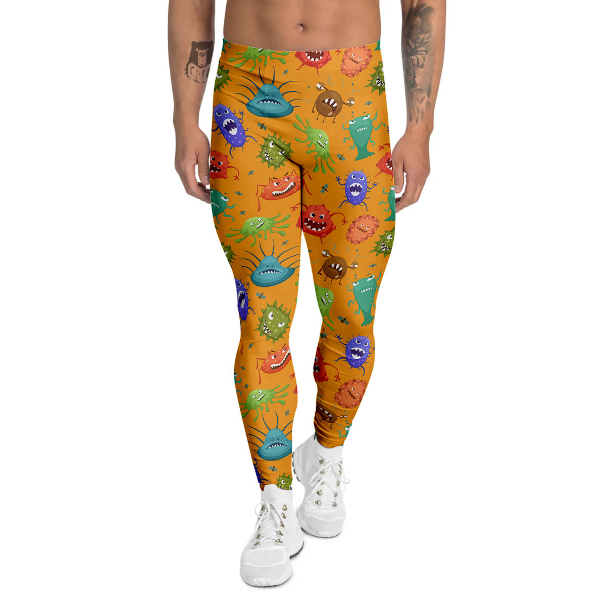 Cartoon Virus Print Pattern Men's Leggings-grizzshop