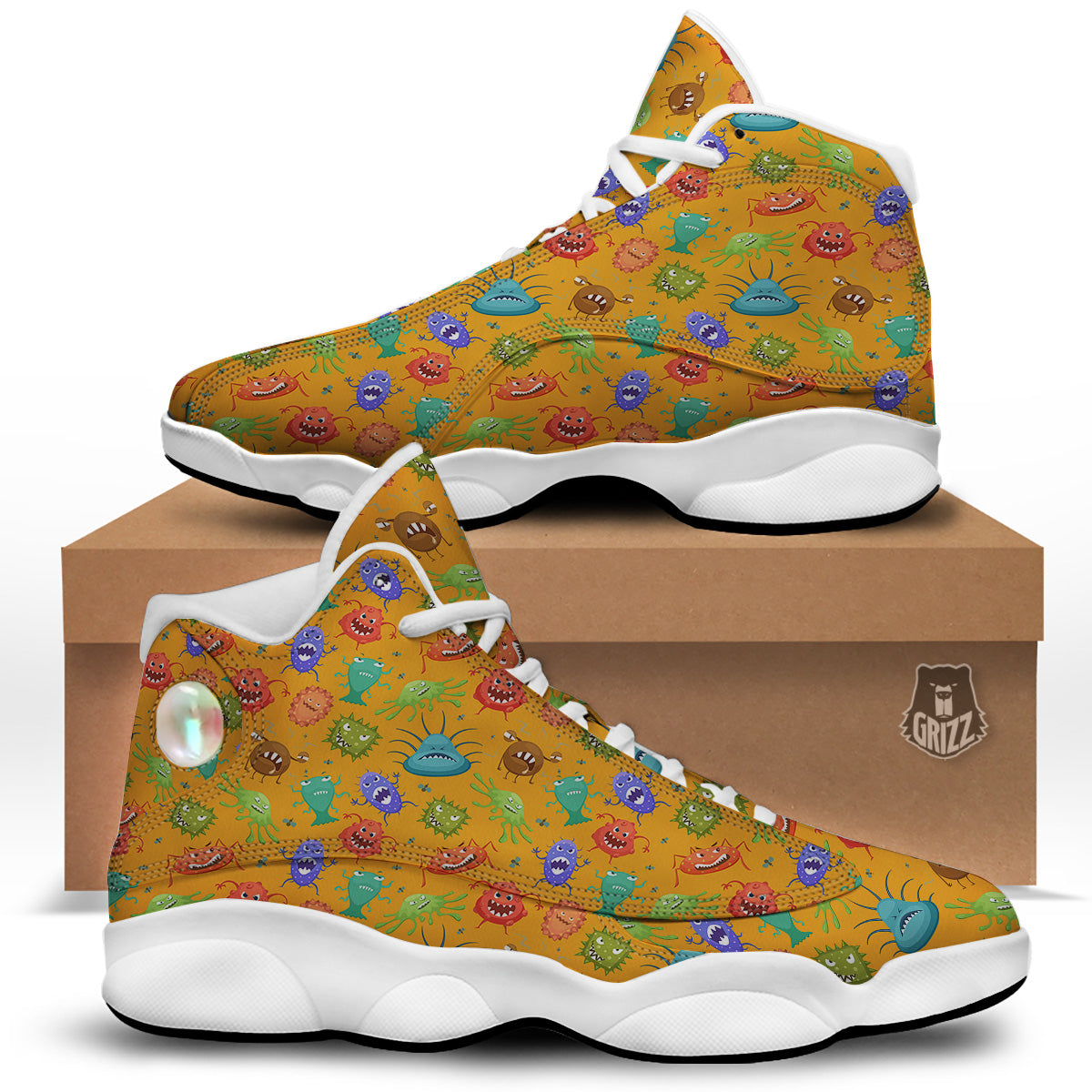 Cartoon Virus Print Pattern White Basketball Shoes-grizzshop