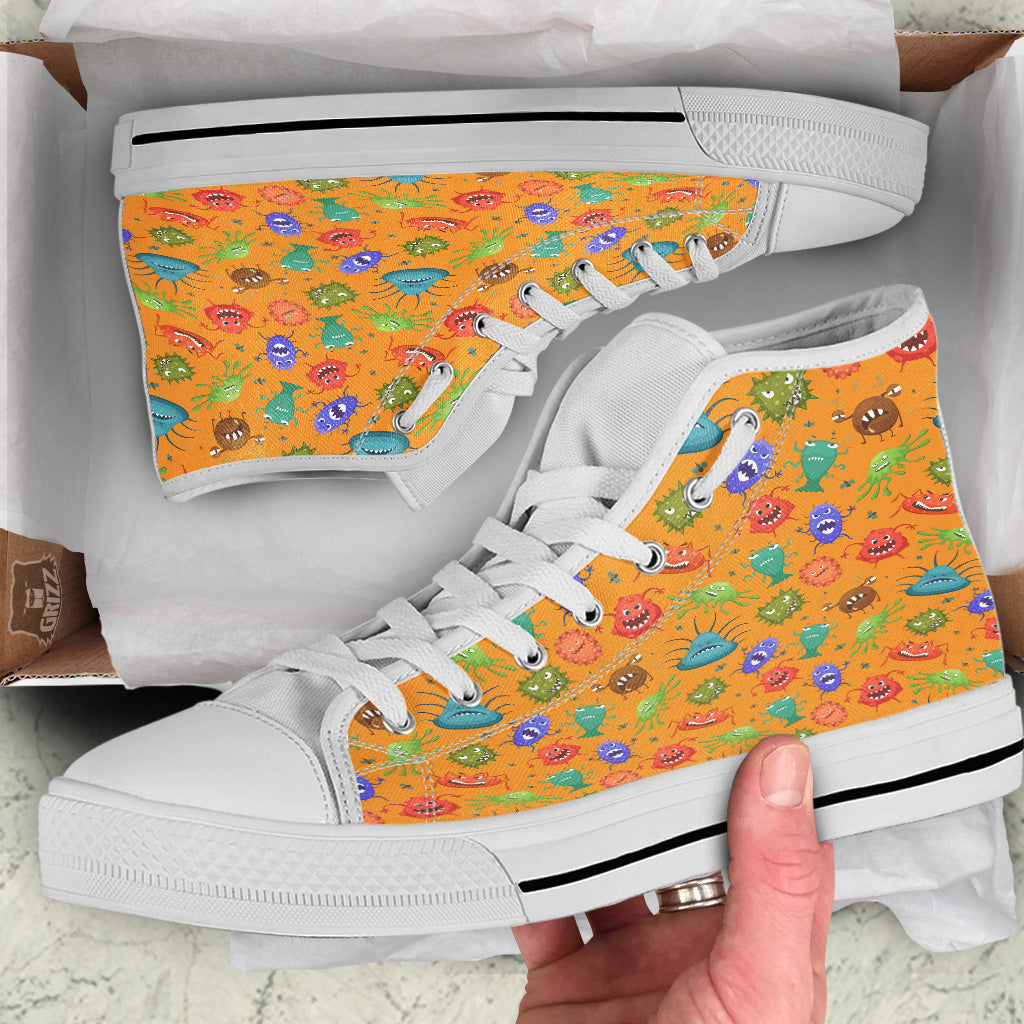 Cartoon Virus Print Pattern White High Top Shoes-grizzshop