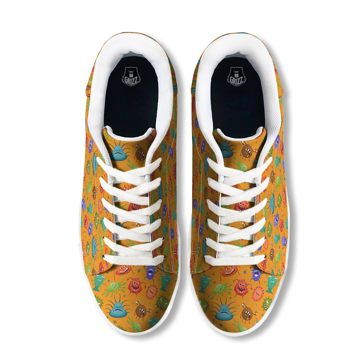 Cartoon Virus Print Pattern White Low Top Sneakers-grizzshop