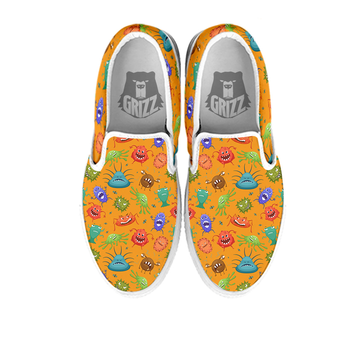 Cartoon Virus Print Pattern White Slip On Shoes-grizzshop