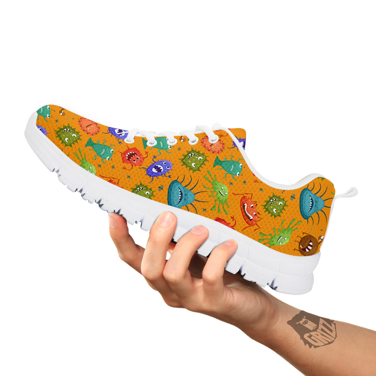 Cartoon Virus Print Pattern White Sneaker-grizzshop
