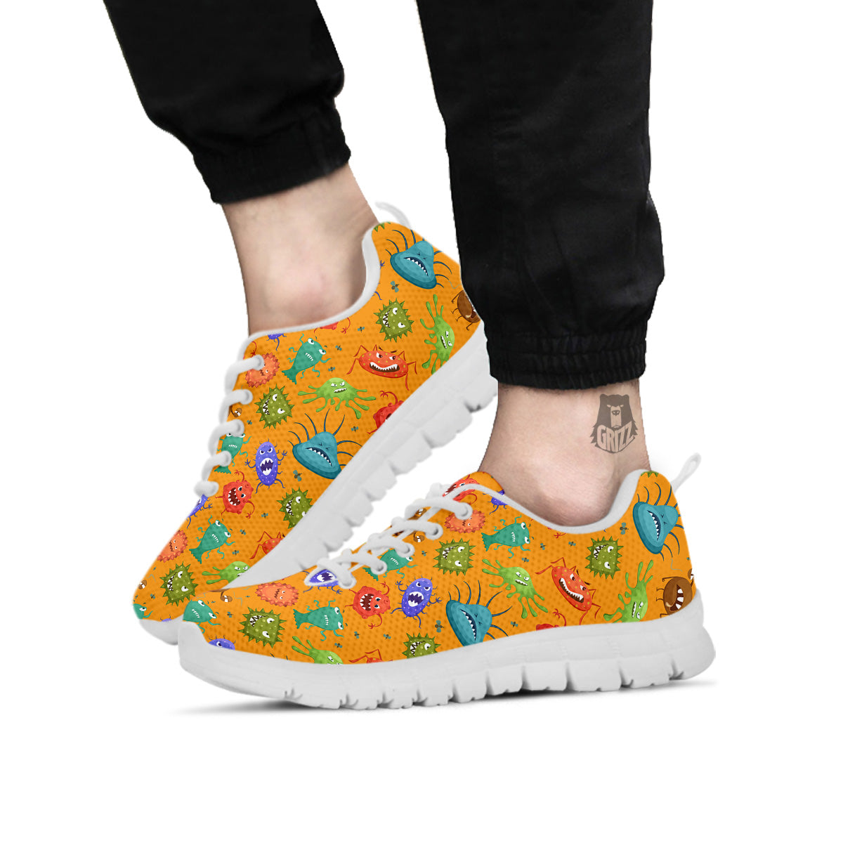 Cartoon Virus Print Pattern White Sneaker-grizzshop