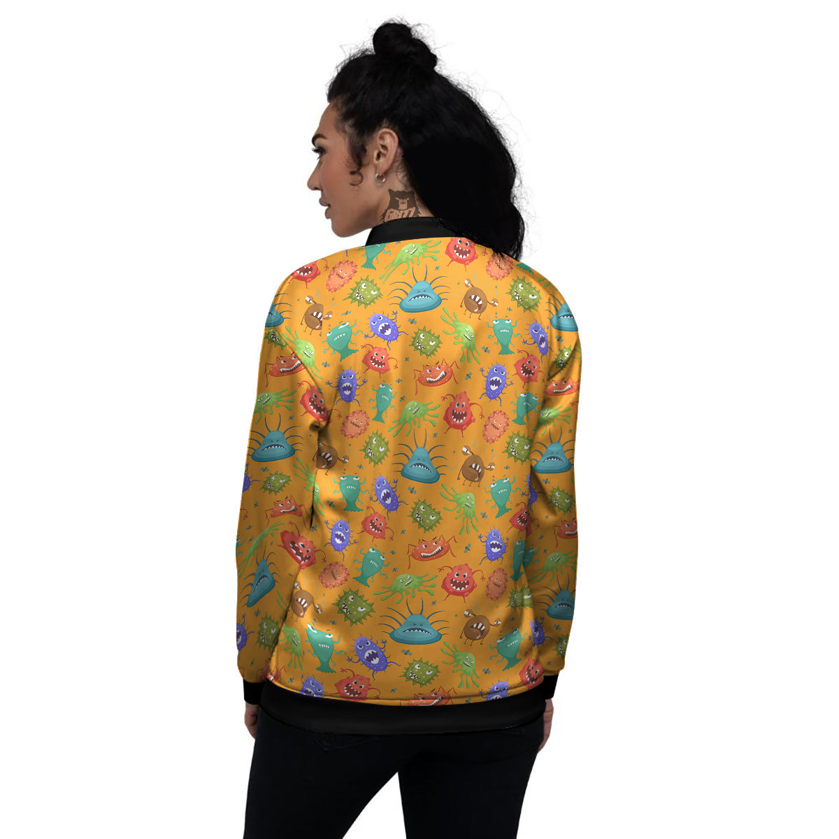 Cartoon Virus Print Pattern Women's Bomber Jacket-grizzshop
