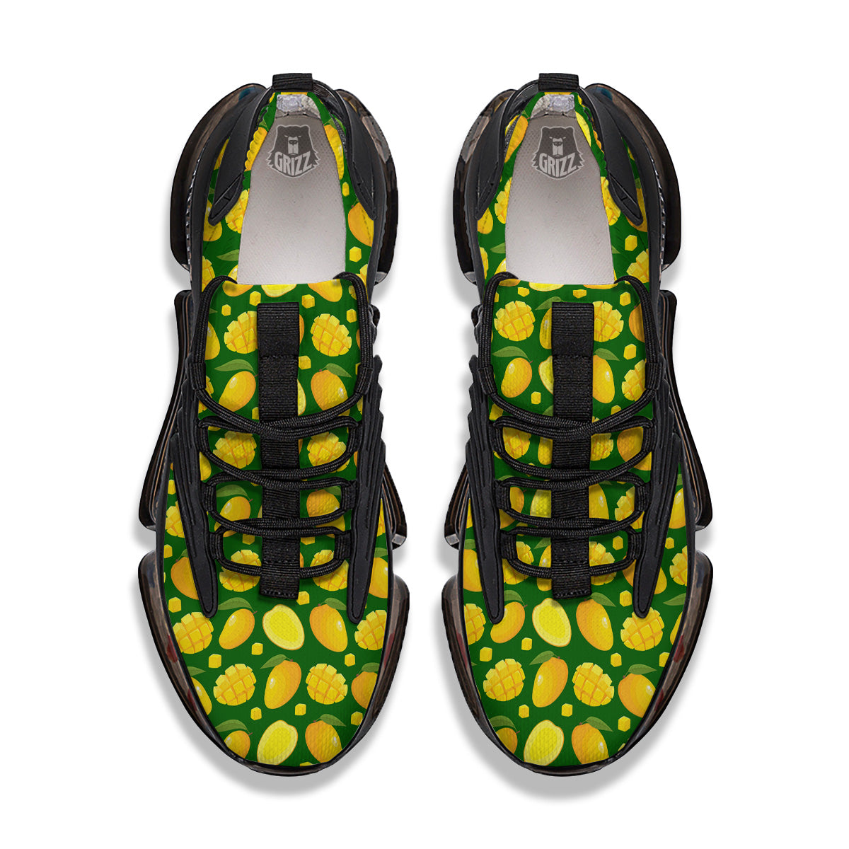 Cartoon Yellow Mango Slice Print Pattern Black Gym Shoes-grizzshop