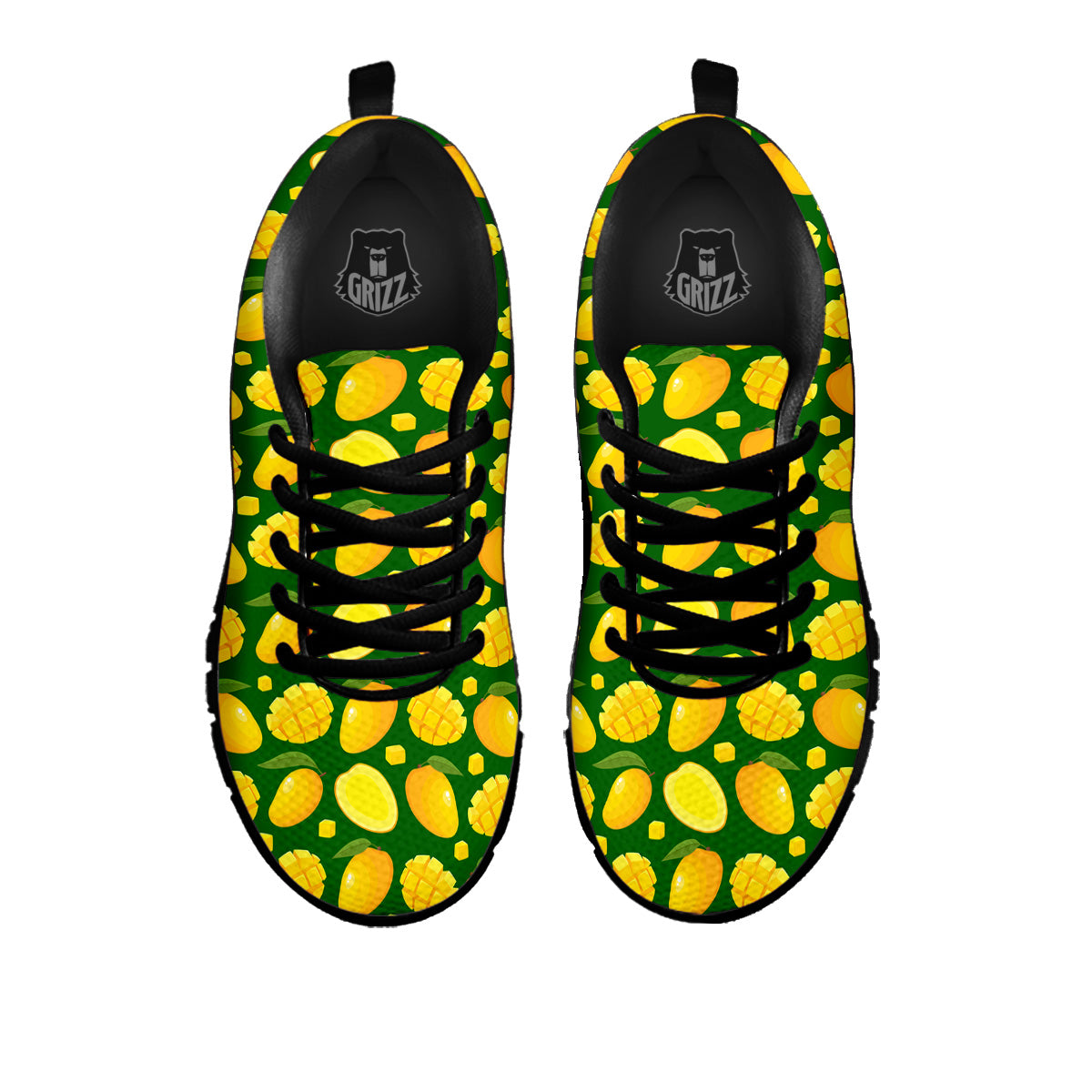 Cartoon Yellow Mango Slice Print Pattern Black Sneaker-grizzshop