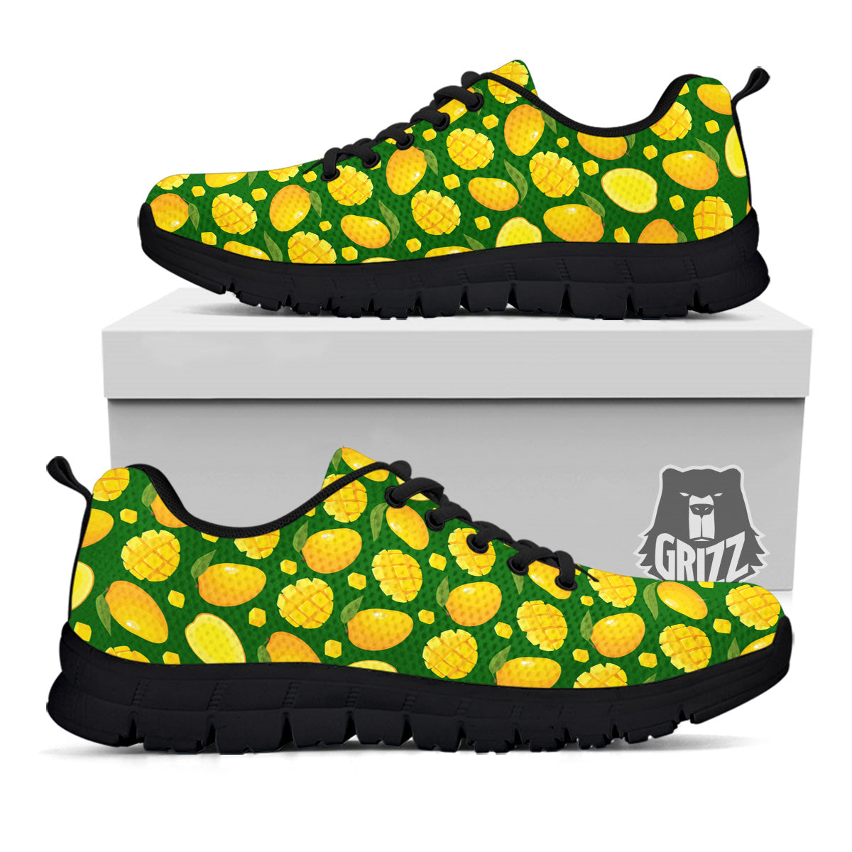 Cartoon Yellow Mango Slice Print Pattern Black Sneaker-grizzshop