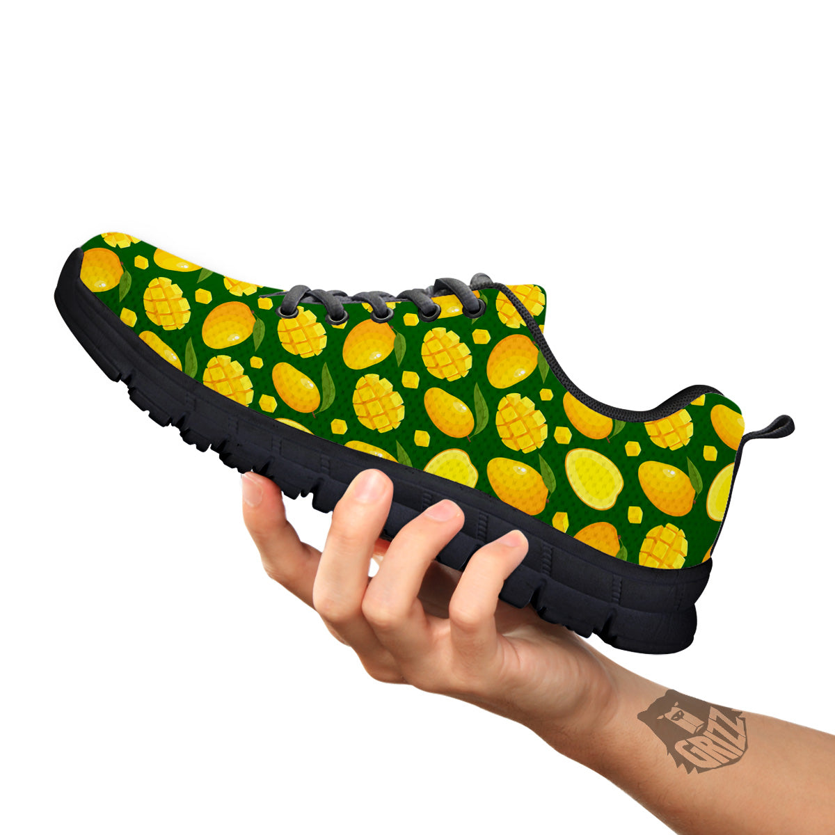 Cartoon Yellow Mango Slice Print Pattern Black Sneaker-grizzshop