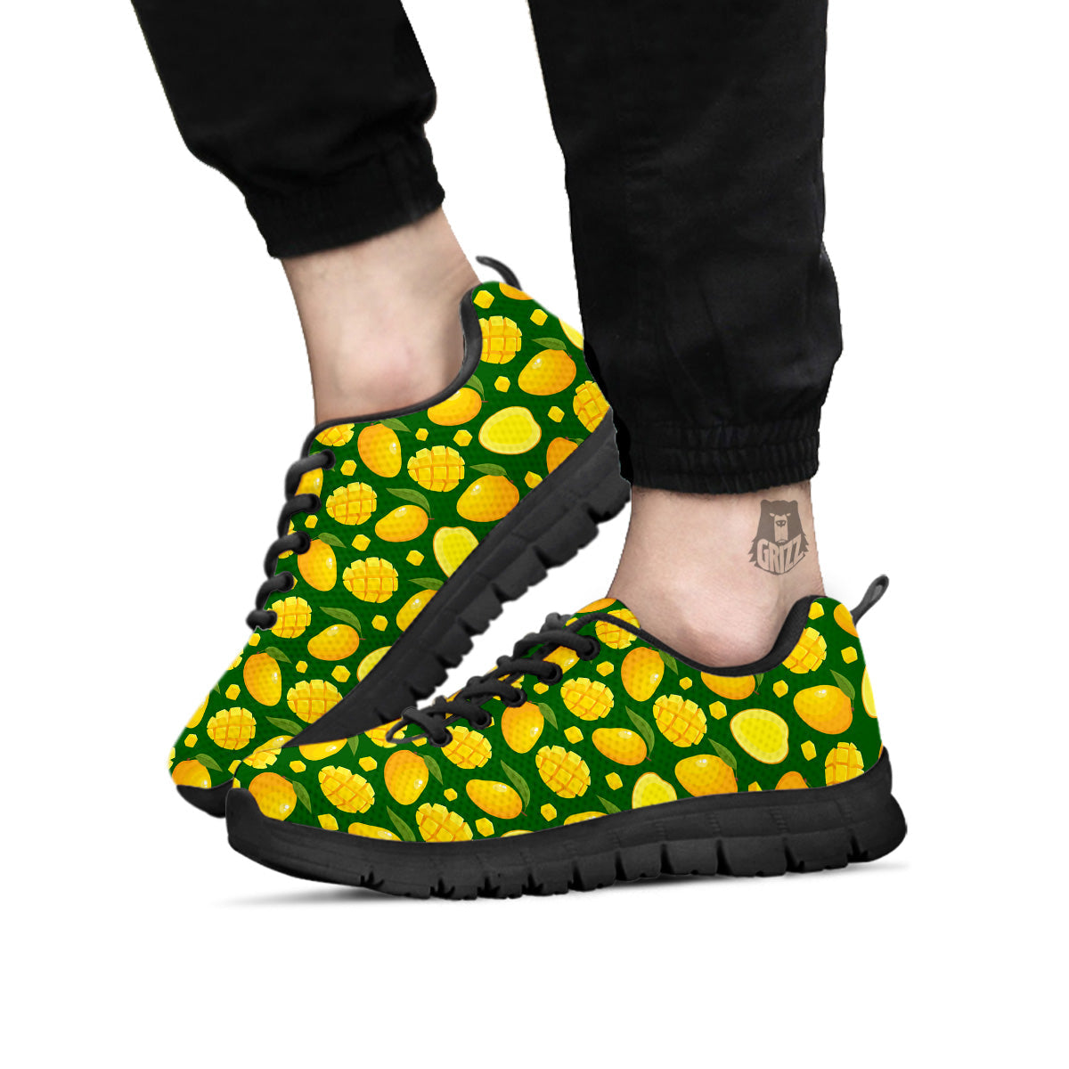 Cartoon Yellow Mango Slice Print Pattern Black Sneaker-grizzshop