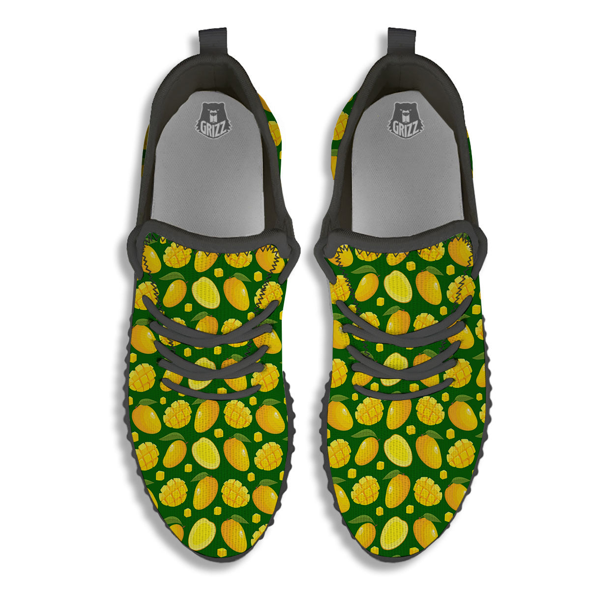 Cartoon Yellow Mango Slice Print Pattern Black Walking Shoes-grizzshop