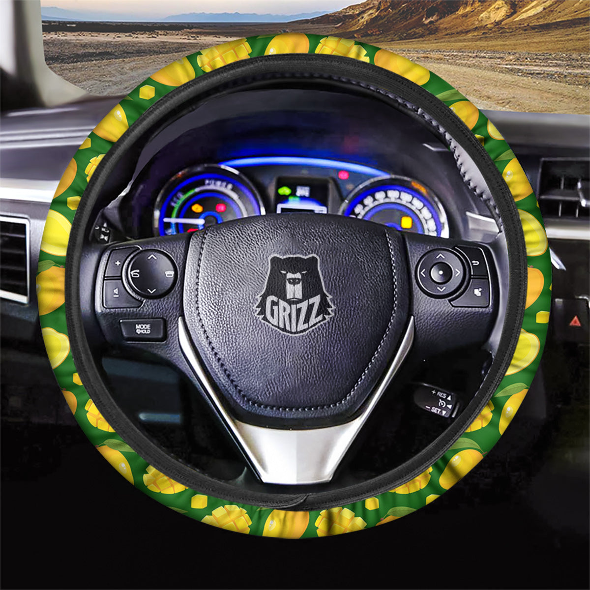 Cartoon Yellow Mango Slice Print Pattern Car Steering Wheel Cover-grizzshop