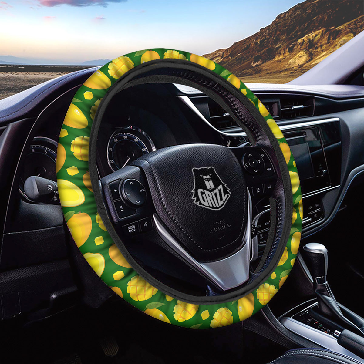 Cartoon Yellow Mango Slice Print Pattern Car Steering Wheel Cover-grizzshop