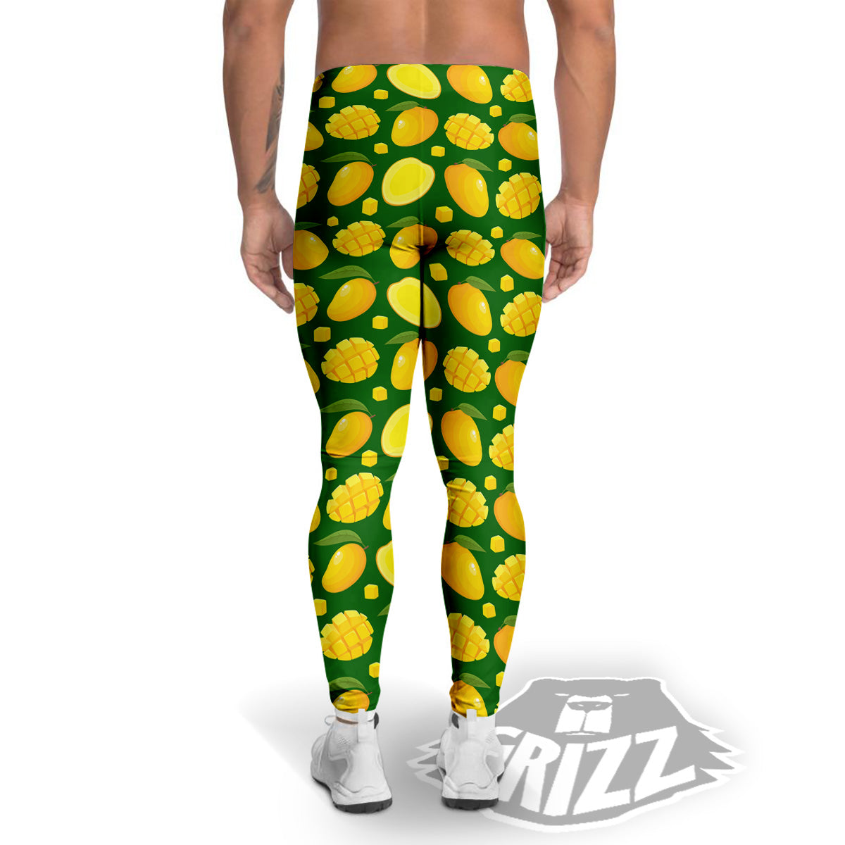 Cartoon Yellow Mango Slice Print Pattern Men's Leggings-grizzshop