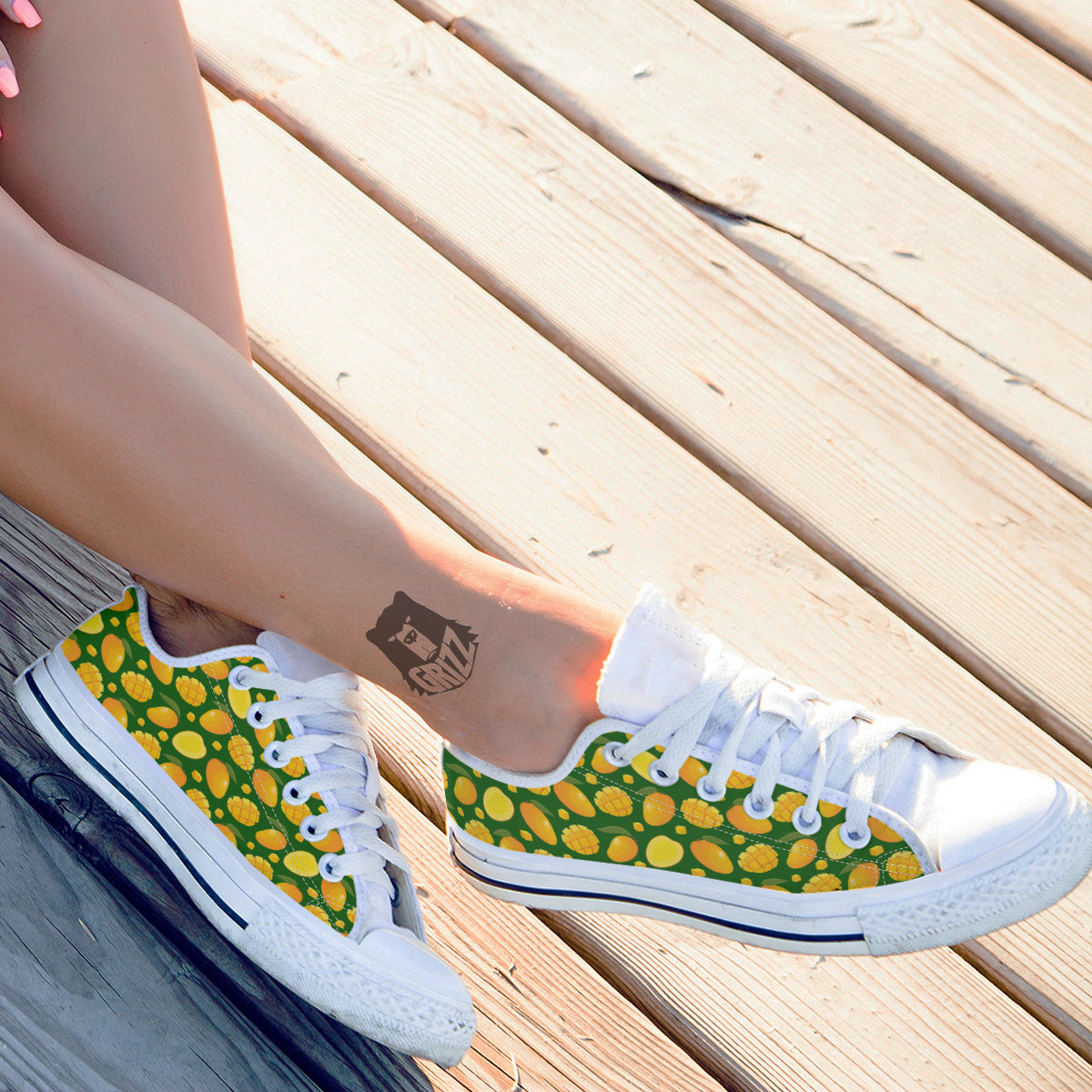 Cartoon Yellow Mango Slice Print Pattern White Low Top Shoes-grizzshop