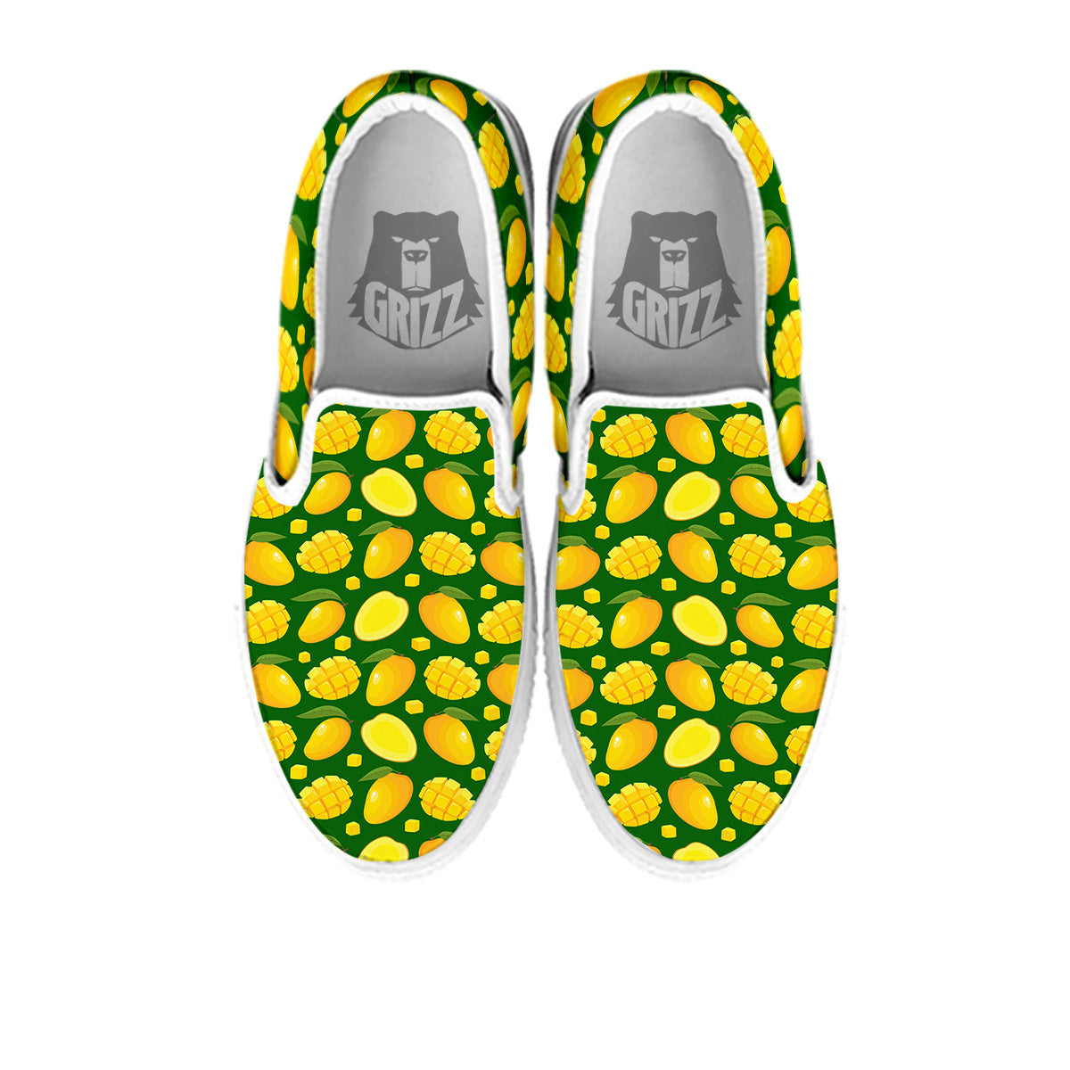 Cartoon Yellow Mango Slice Print Pattern White Slip On Shoes-grizzshop