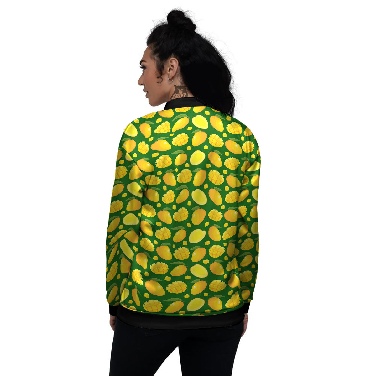 Cartoon Yellow Mango Slice Print Pattern Women's Bomber Jacket-grizzshop