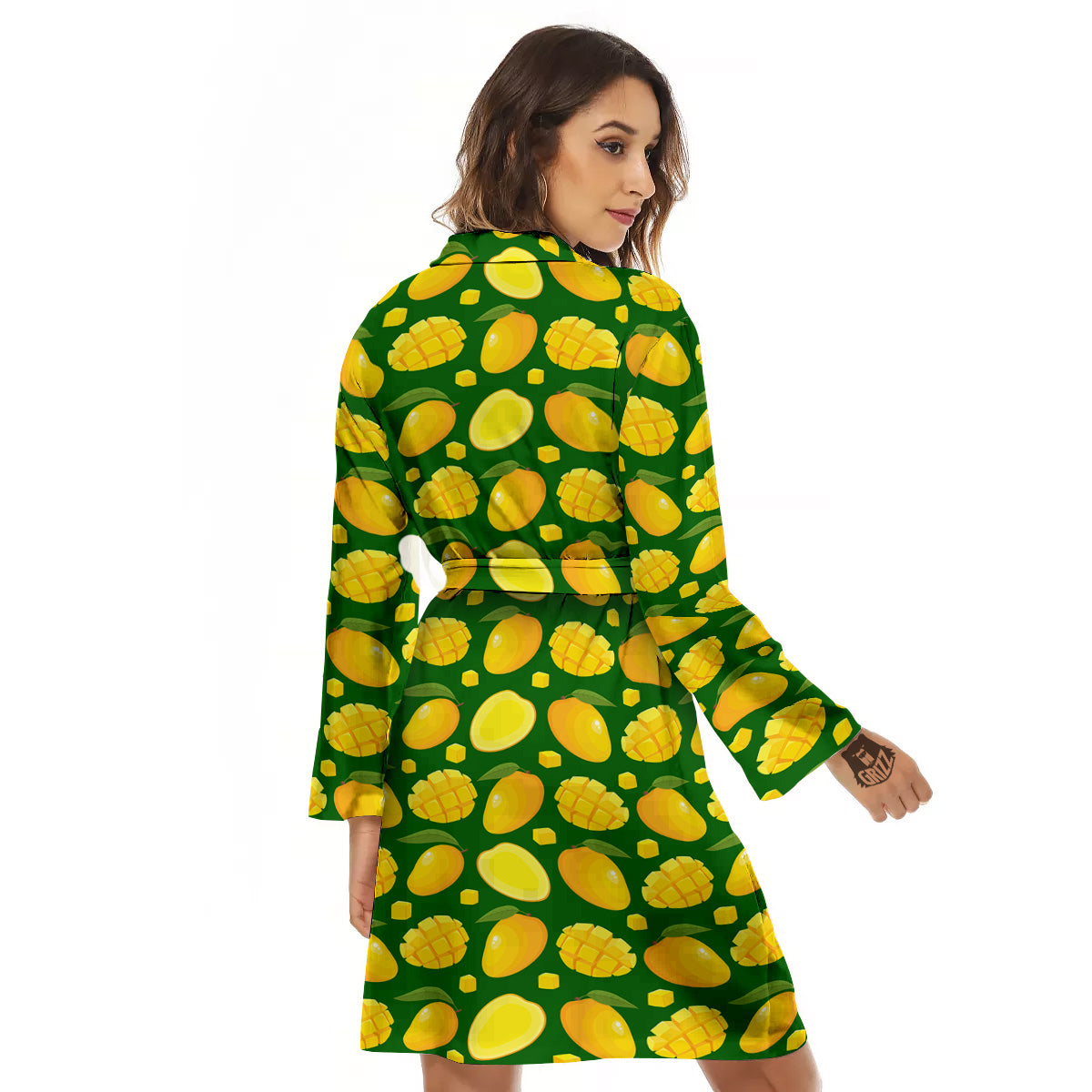 Cartoon Yellow Mango Slice Print Pattern Women's Robe-grizzshop