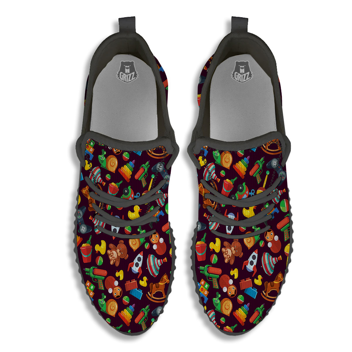 Cartoon toys Colorful Print Pattern Black Walking Shoes-grizzshop